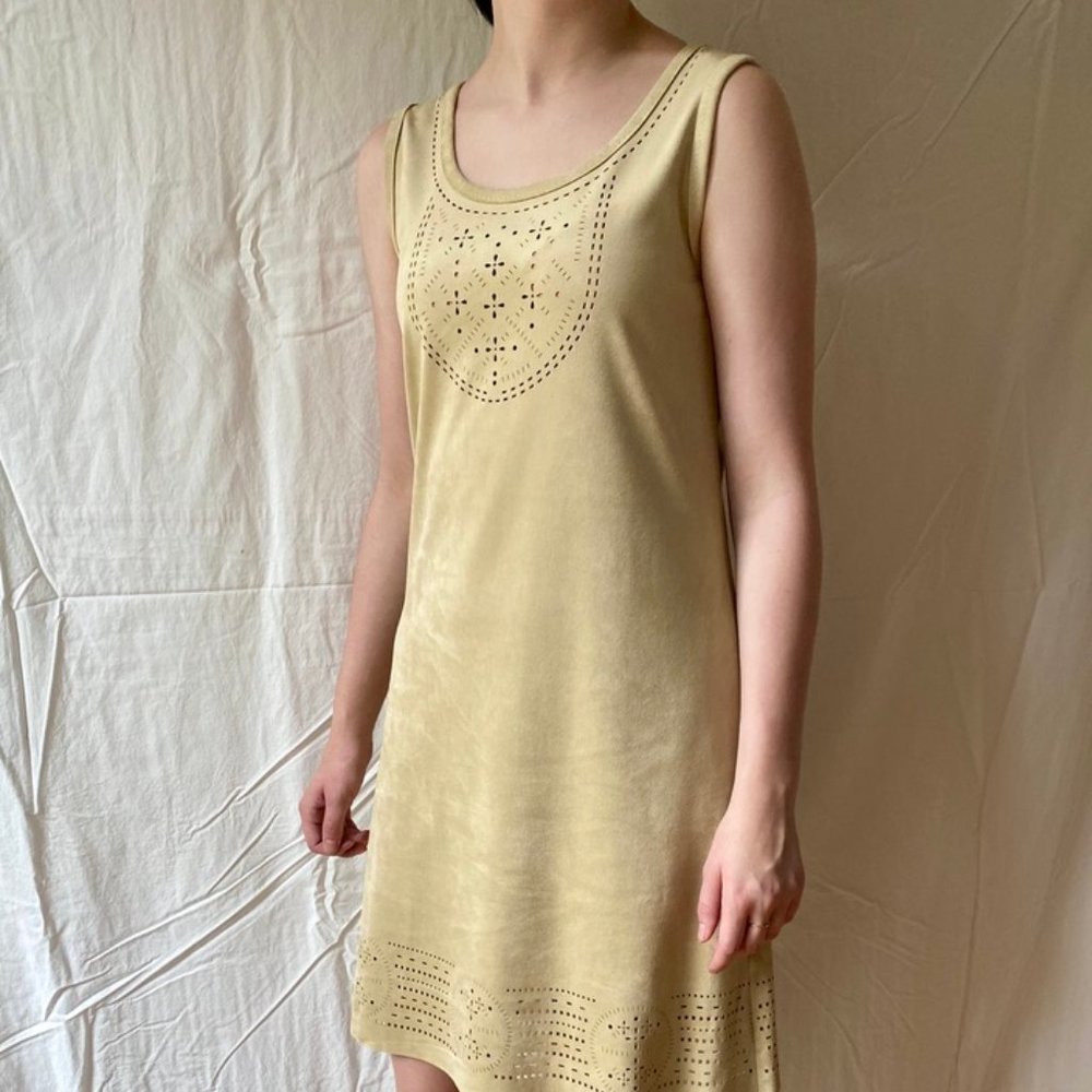 Max Studio Micro-Suede Laser-Cut Shift Dress Sz XS
